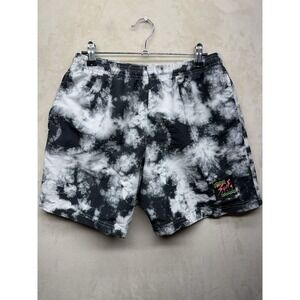 VTG 90s Surf Style Board Shorts Mens S Tie Dye Black White Cloud Swim Trunks